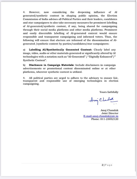 EC advisory on  use of AI in campaigns