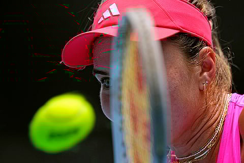 Australian Open 2025: Iva Jovic plays a backhand return to Elena Rybakina