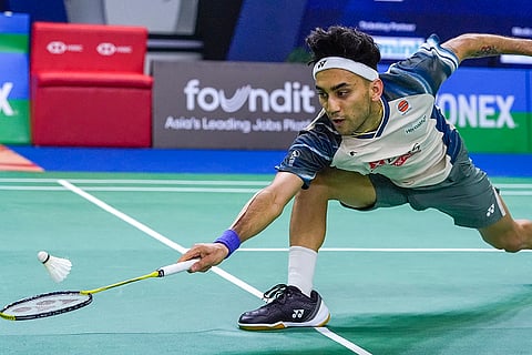 BWF India Open 2025: India’s Lakshya Sen returns a shot against Taiwan's Lin Chun-yi
