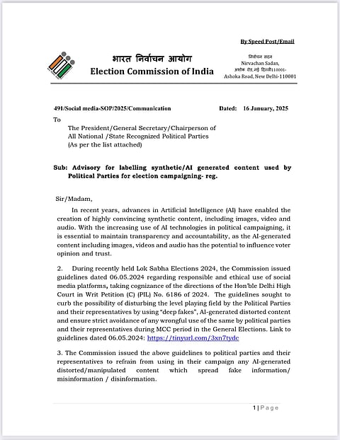 EC advisory on  use of AI in campaigns