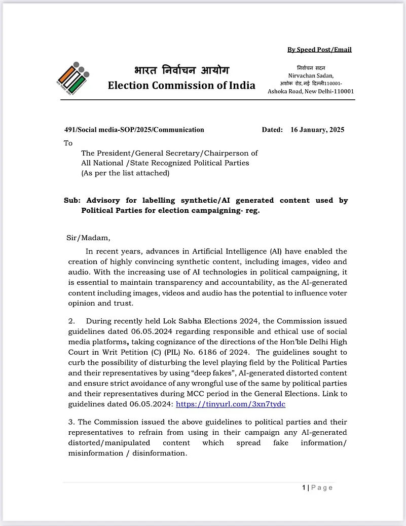 EC advisory on use of AI in campaigns