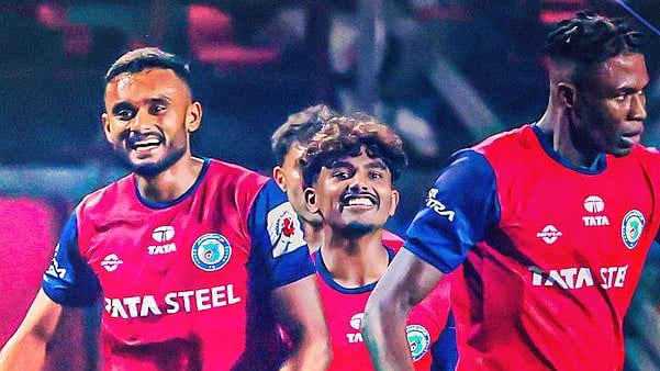 Photo: X/Indian Super League : Jamshedpur FC players celebrate Stephen Eze's goal in the Indian Super League against Mohun Bagan Super Giant.
