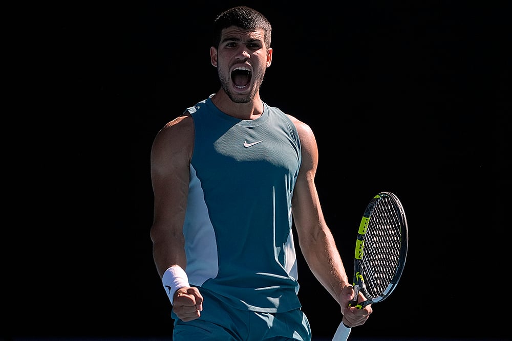 | Photo: AP/Asanka Brendon Ratnayake : Australian Open 2025: Carlos Alcaraz reacts after defeating Nuno Borges