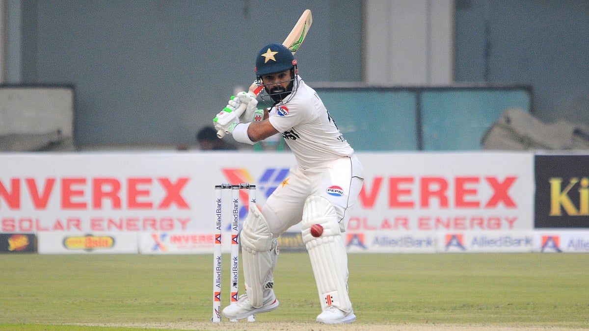 Photo: X | TheRealPCB : Mohammad Rizwan in action during the first Test between Pakistan and West Indies.
