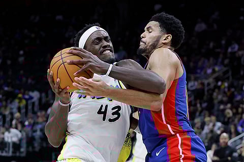 NBA 2024-25: Pacers forward Pascal Siakam (43) collides with Pistons forward Tobias Harris