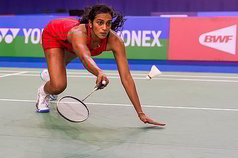 BWF India Open 2025: India's PV Sindhu returns a shot against Indonesia’s Gregoria Mariska Tunjung