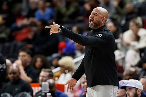 NBA 2024-25: Pistons head coach J.B. Bickerstaff shouts at a referee