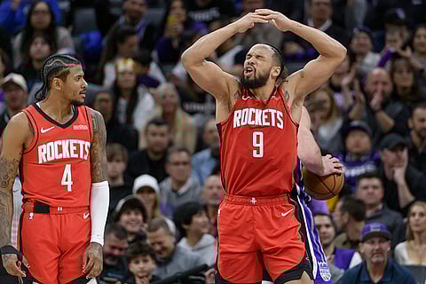 NBA 2024-25: Rockets forward Dillon Brooks (9) reacts after being called for a foul