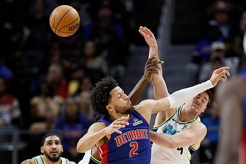NBA 2024-25: Pacers guard T.J. McConnell blocks a pass by Pistons guard Cade Cunningham