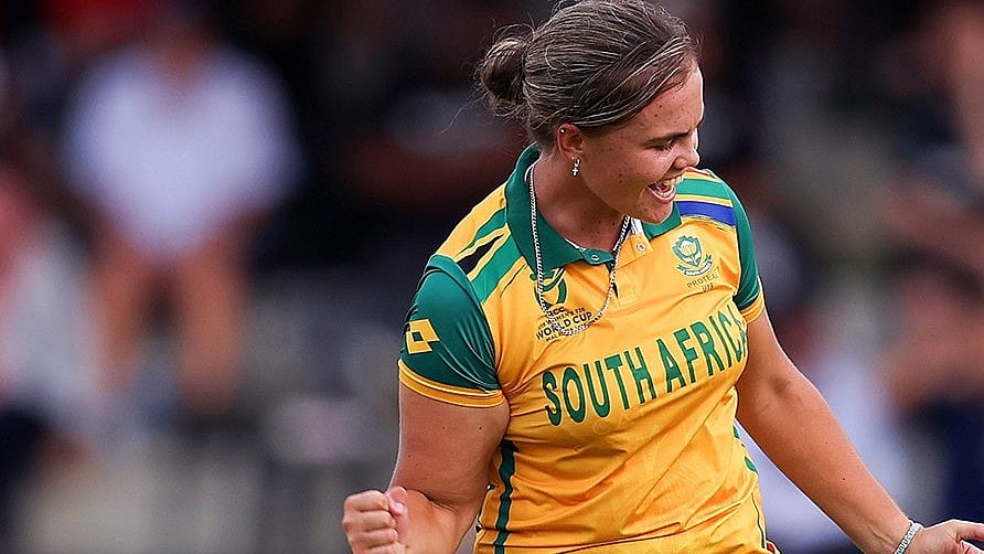 X/ @ICC : South Africa player celebrating a win.