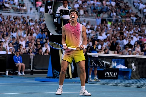 Australian Open 2025: Ben Shelton reacts during match again Lorenzo Musetti