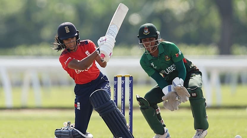 Photo: X | T20 World Cup : England women's under-19 team batter playing a shot.