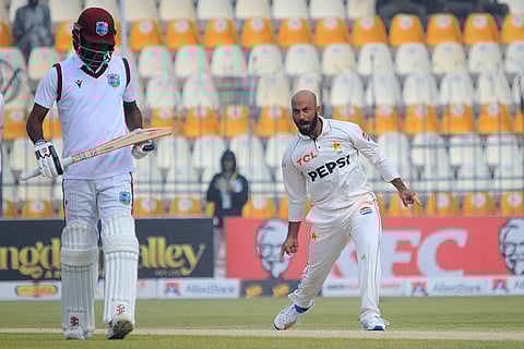 PAK vs WI 1st Test Day 3: Sajid Khan celebrates after taking the wicket of West Indies Kraigg Brathwaite