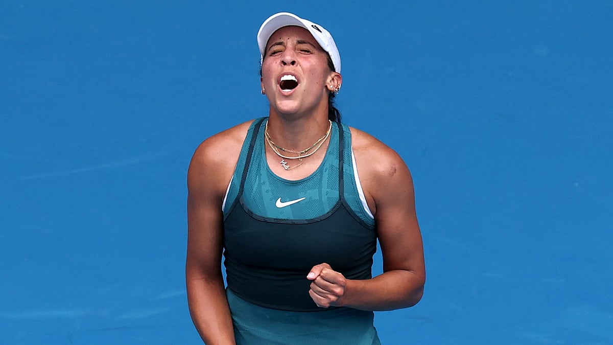 Madison Keys celebrates her win over Elena Rybakina.