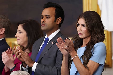 Elise Stefanik, Vivek Ramaswamy and Kristi Noem