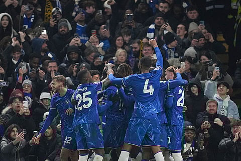 EPL 2024-25: Chelsea's Noni Madueke celebrates with teammates after scoring his side's third goal