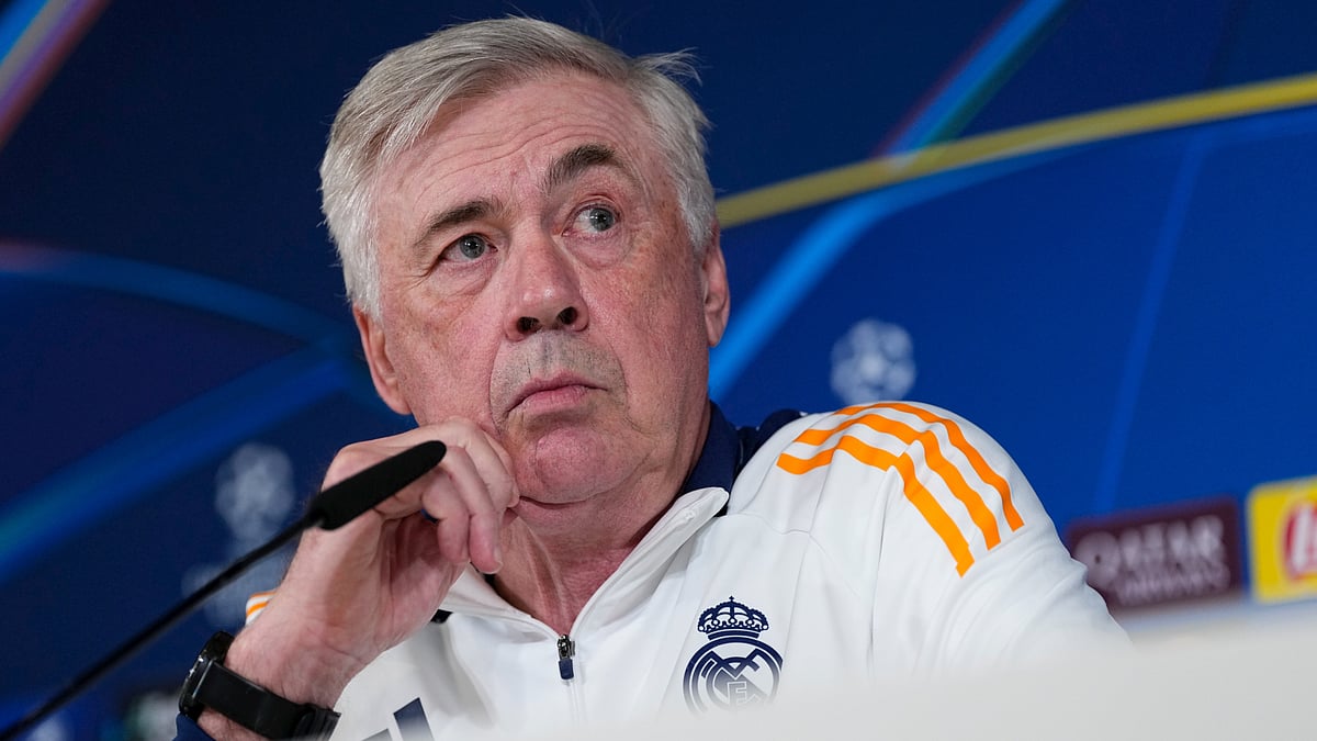 Carlo Ancelotti pictured at a pre-match press conference - null