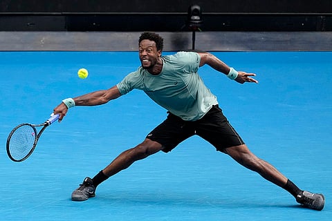 Australian Open 2025: Gael Monfils plays a forehand return to Ben Shelton