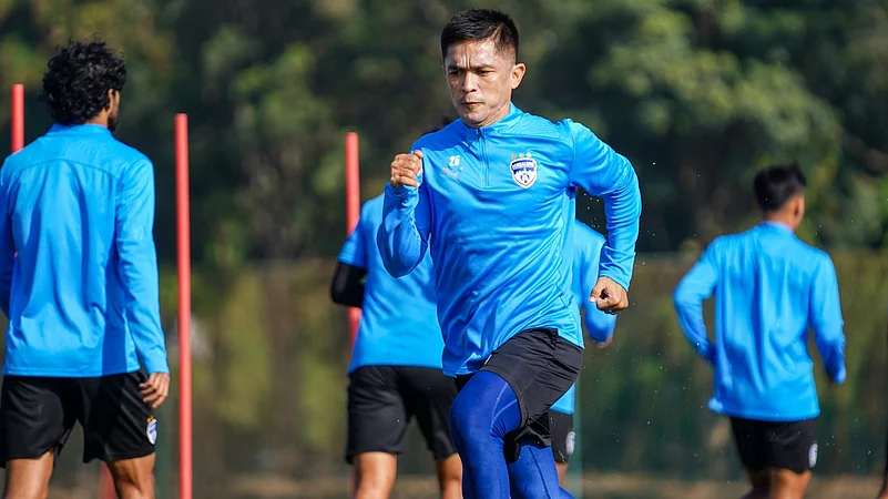 Sunil Chhetri during practice.