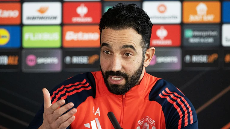 Amorim addresses reporters during his pre-match press conference - null