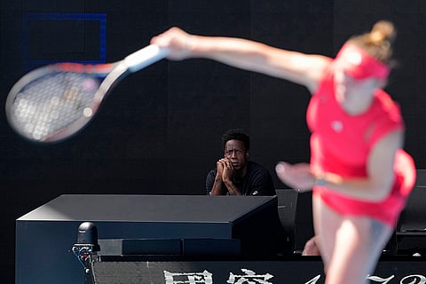 Australian Open Tennis quarterfinal: Gael Monfils watches his wife Elina Svitolina during her match against Madison Keys