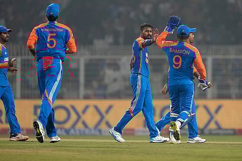 IND vs ENG 1st T20: India's Hardik Pandya celebrates after the dismissal of England's Jacob Bethell