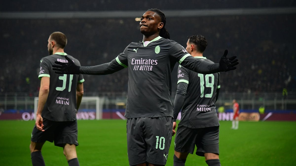 Leao celebrates after scoring Milan's winner
