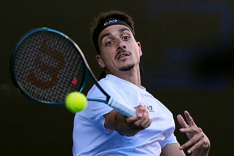 Australian Open 2025: Lorenzo Sonego plays a forehand return to Ben Shelton