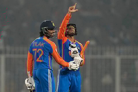 IND vs ENG 1st T20: India's Abhishek Sharma celebrates after scoring fifty runs