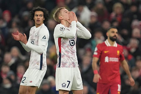 Champions League 2024–25: Lille's Hakon Arnar Haraldsson gestures