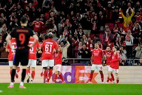 Champions League 2024–25: Vangelis Pavlidis celebrates the opening goal