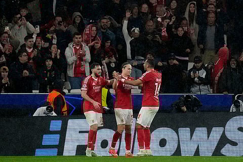 Champions League 2024–25: Andreas Schjelderup celebrates his side's fourth goal