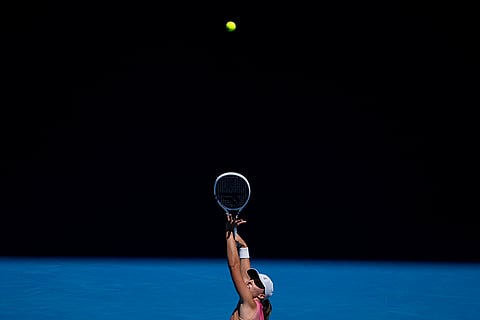 Australian Open Tennis quarterfinal: Iga Swiatek serves to Emma Navarro