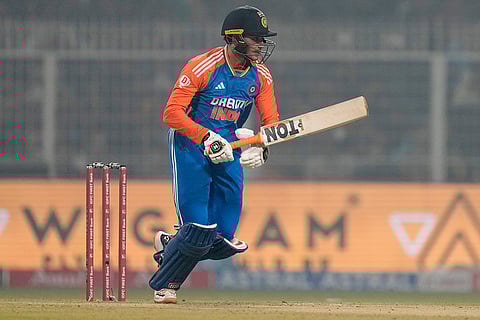 IND vs ENG 1st T20: India's Abhishek Sharma reacts after playing a shot