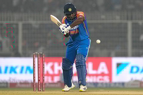 IND vs ENG 1st T20: India's Sanju Samson plays a shot