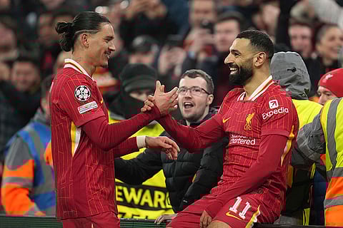 Champions League 2024–25: Mohamed Salah celebrates after scoring his side's first goal