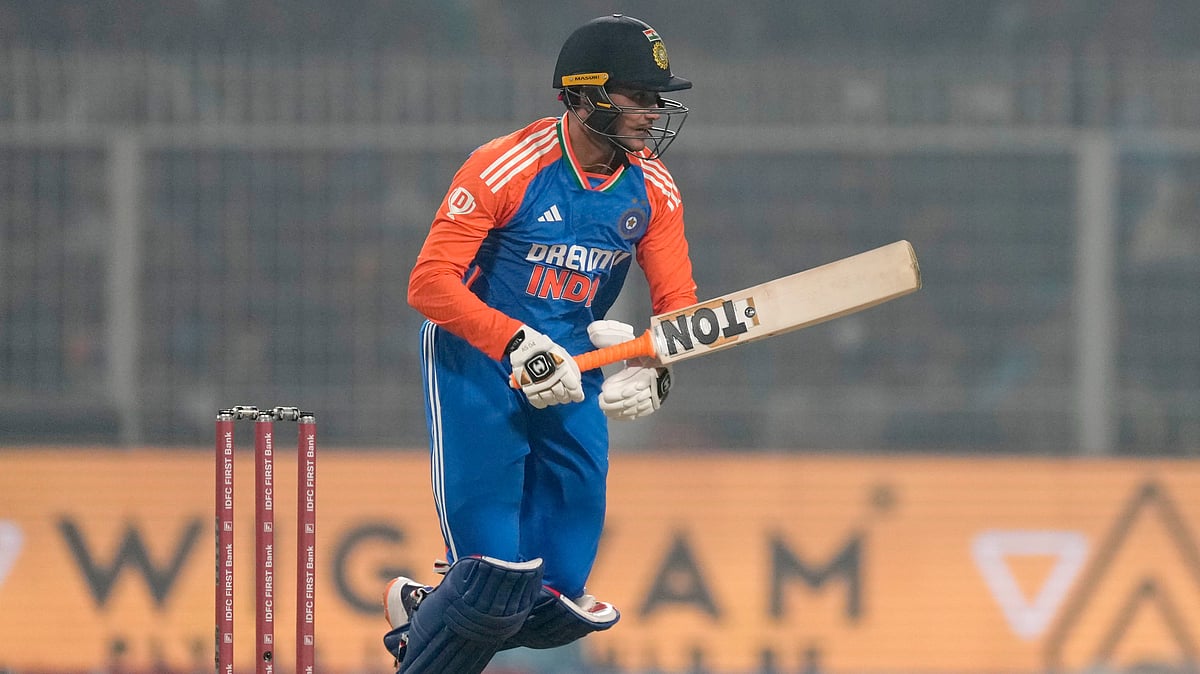 AP Photo/Bikas Das : India's Abhishek Sharma plays a shot during the first T20 cricket match between India and England at Eden Gardens in Kolkata.