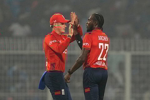 IND vs ENG 1st T20: England's Jofra Archer celebrates after the dismissal of India's captain Suryakumar Yadav