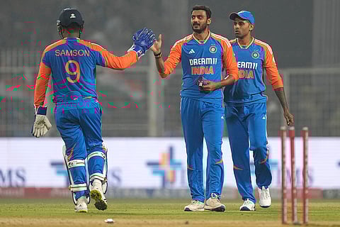 IND vs ENG 1st T20: India's Axar Patel celebrates after the dismissal of England's Gus Atkinson