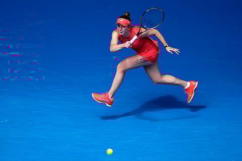 Australian Open Tennis quarterfinal: Elina Svitolina plays a forehand return to Madison Keys