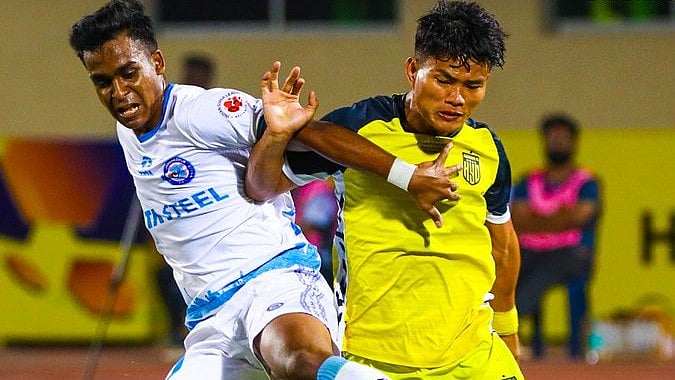 Photo: X/Hyderabad FC : Action from the Indian Super League match between Hyderabad FC and Jamshedpur FC.