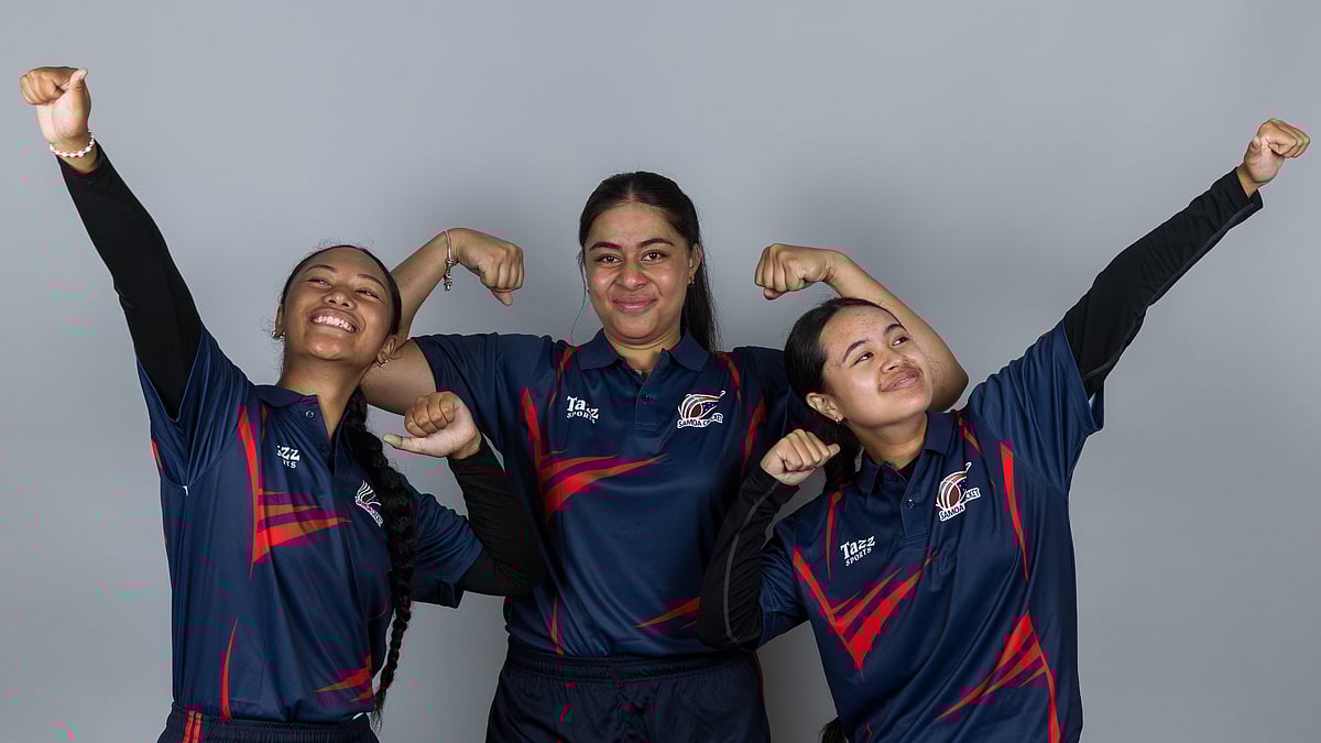 X/ICC : Norah Jade-Salima, Stefania Pauga and Selina Lilo of Samoa U-19 women's cricket team.