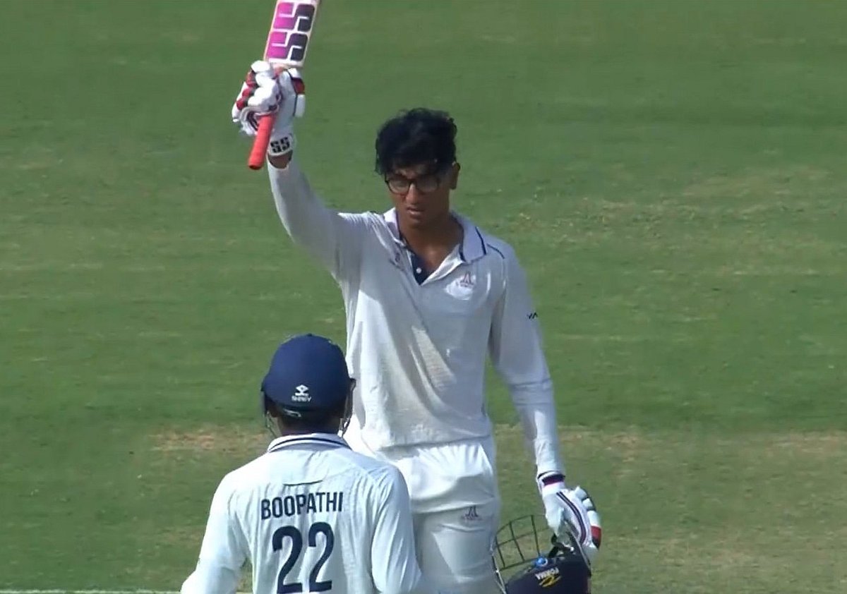 Screengrab : 18-Year-old Andre Siddharth after scoring century.