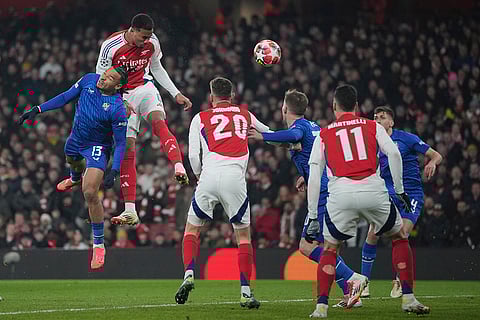 Champions League 2024-25: Arsenal's Gabriel heads the ball