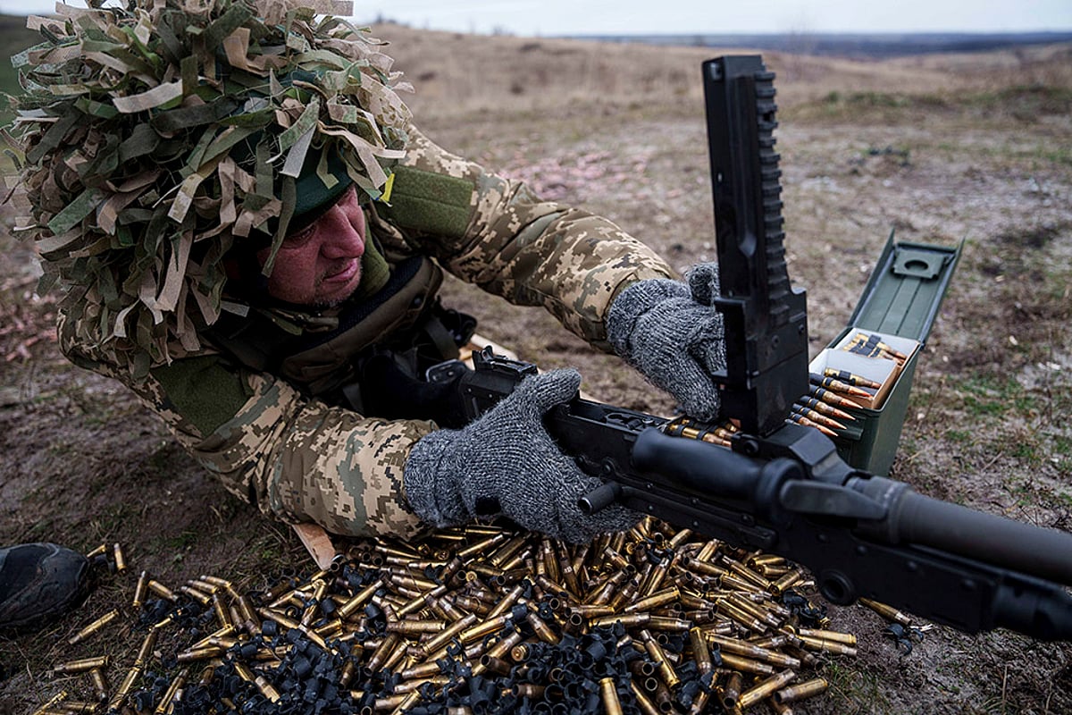 Russia Ukraine War - Ukrainian serviceman of 24th Mechanized brigade trains