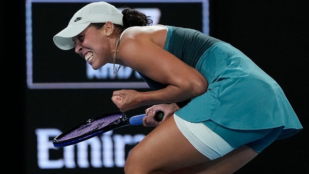 Photo: AP : Madison Keys of the U.S. celebrates after defeating Iga Swiatek of Poland in their semi-final match at the Australian Open.