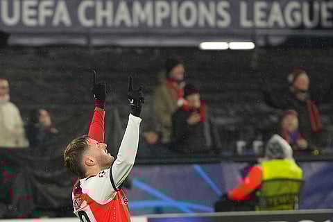 Champions League 2024-25: Feyenoord's Santiago Gimenez celebrates after scoring his side's second goal