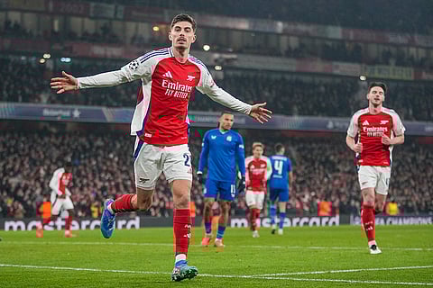 Champions League 2024-25: Arsenal's Kai Havertz celebrates after scoring his side's second goal