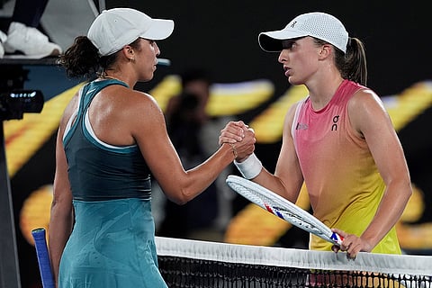 AUS Open 2025 Women's Singles Semi-final: Madison Keys is congratulated by Iga Swiatek
