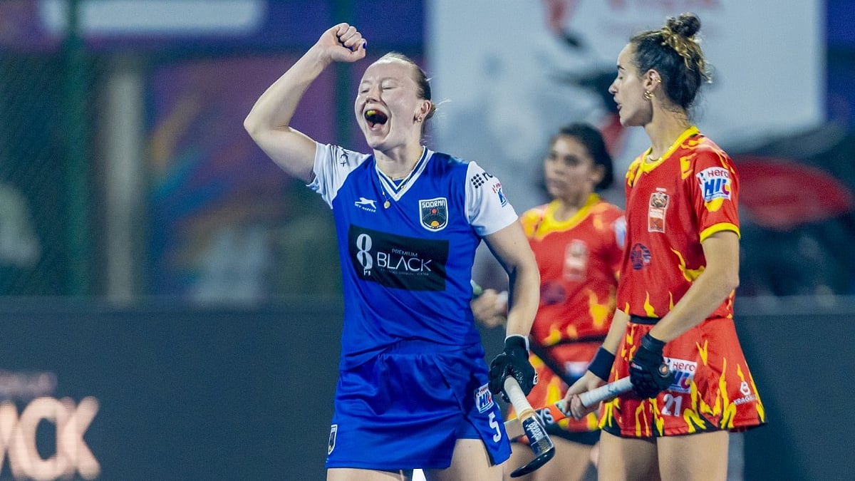 Special Arrangement : Soorma Hockey Club player celebrating a goal.